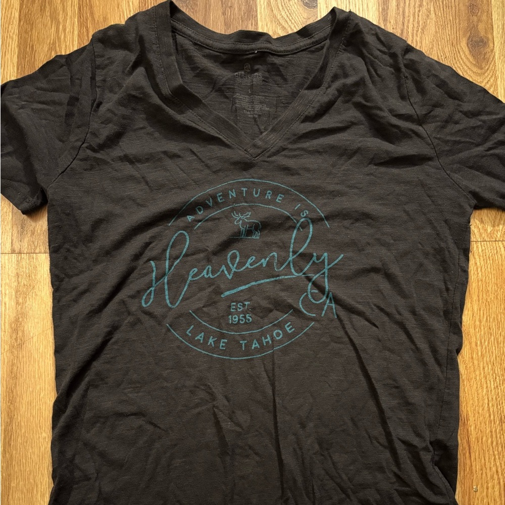Black Graphic Tee with Lake Tahoe Print
